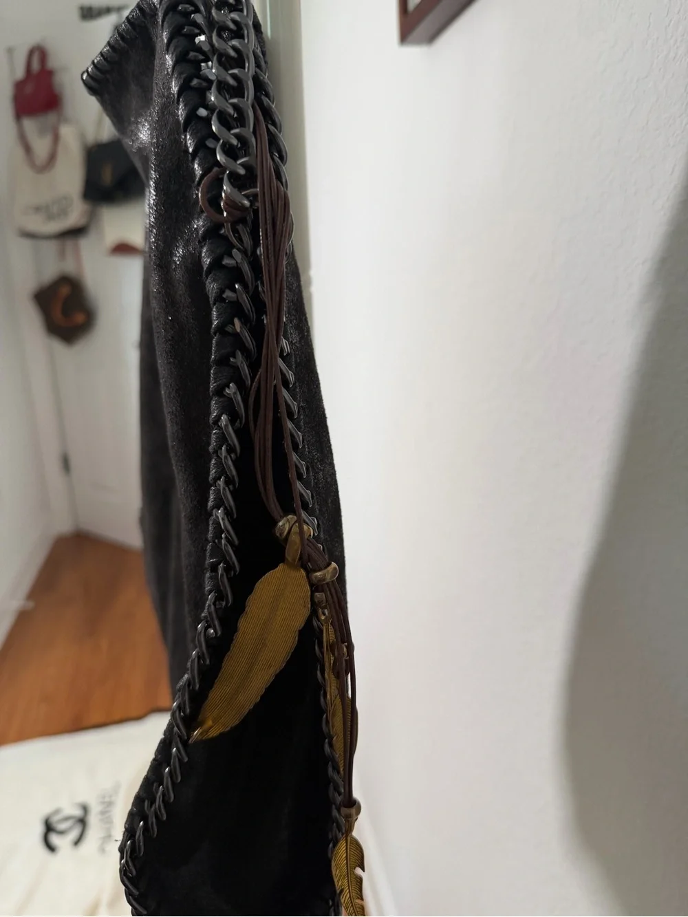 Black Suede Chain-Trim Shoulder Bag - Unknown Brand